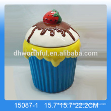 2016 new arrival ceramic cupcake canister , ceramic cupcake container